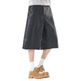 thumbnail image 5 of CONZONE Men's Baggy Pu Leather Shorts Wide Leg Streetwear Shorts for Men Trendy Elastic Waist Solid Summer Bottoms With Pockets, 5 of 9