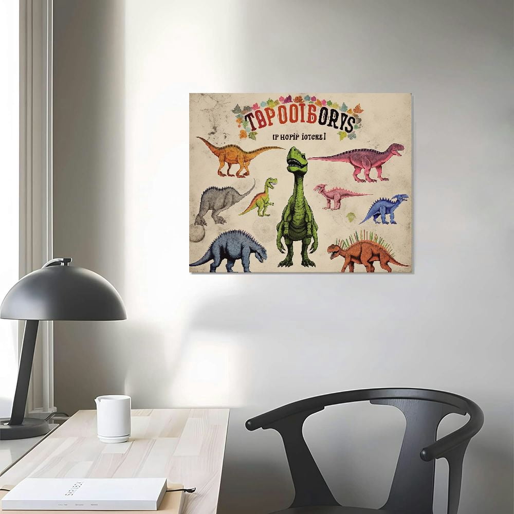 COMIO Dinosaur Wall Art Cute Dinosaur Pictures Wall Decor for Boy Room Colorful Dino Canvas Painting Prints Boy Nursery Art Framed Artwork for Kids Bedroom Living Room Bathroom 20x16in