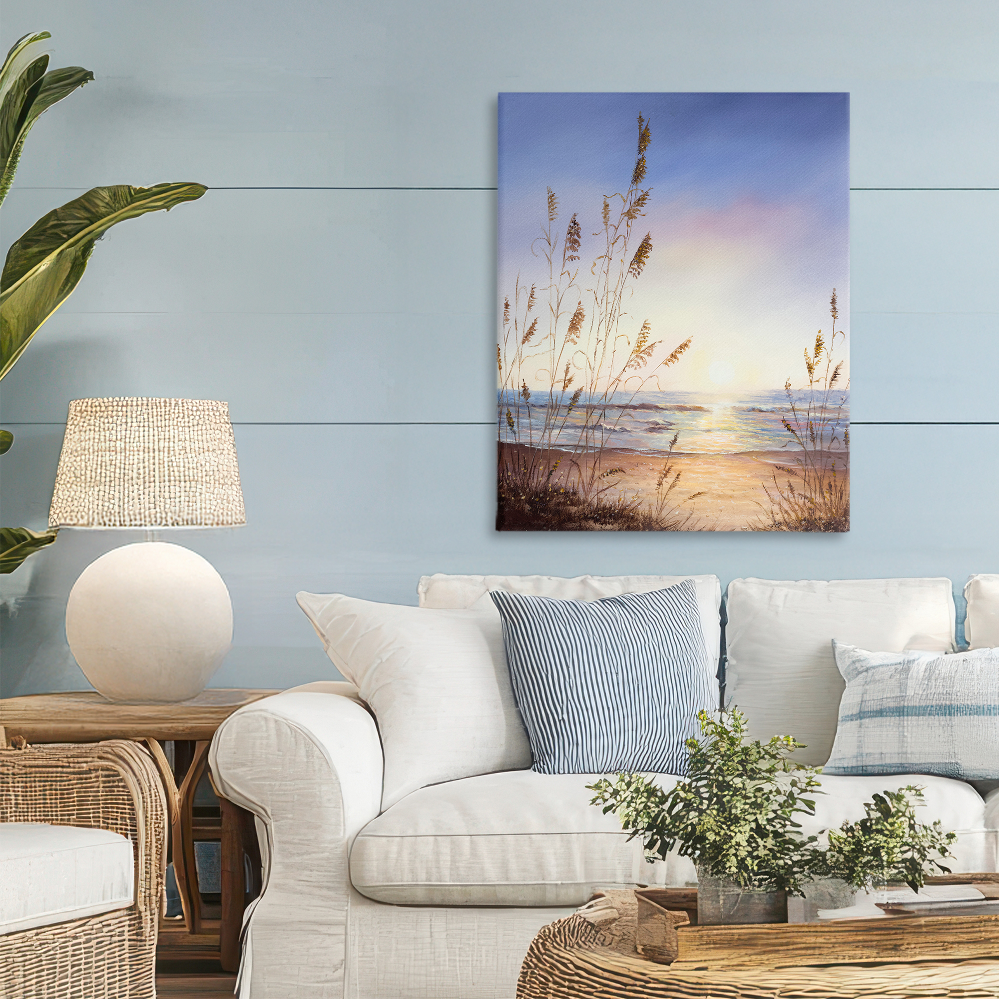 Seascape with Sunlit Grasses Canvas Wall Art, design by Michelle Faber
