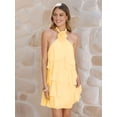 thumbnail image 6 of Women's Floral Backless Mini Halter Neck Applique Layered Ruffled Hem Dress for Party Yellow L, 6 of 9
