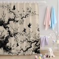 thumbnail image 2 of Shower Curtain Flower Branch Silhouette Shower Curtains for Bathroom Decor, Waterproof Polyester Shower Curtain Set with Hooks, Extra Long 72" x 84" Chinese Ink Painting Linen Texture, 2 of 9