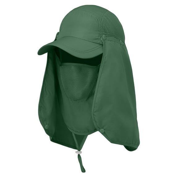 Sun Cap Fishing Hat Unisex Adult 360% UV UPF 50+ Solar Protection, Lightweight Outdoor Summer Wide Brim Visor with Detachable Neck Flap & Face Cover Mask, Quick Dry, Windproof, For Beach, Army Green