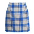 thumbnail image 2 of Womens Wool Plaid Mini Skirt Fall Winter High Waisted Bodycon Pencil Skirt Colorful Blue XXL, 2 of 6