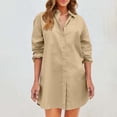 thumbnail image 2 of Yuyuzo Womens Button down Shirts Long Sleeve Lapel Collared Tunic Tops Solid Color T-Shirt Dresses, 2 of 7
