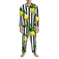 thumbnail image 3 of Hirioo Lemons on Striped for Men's Pajama Sets 2 Piece Pjs Men's Long-Sleeved Pajama Set Button Down Sleepwear,S-XXL-Large, 3 of 7