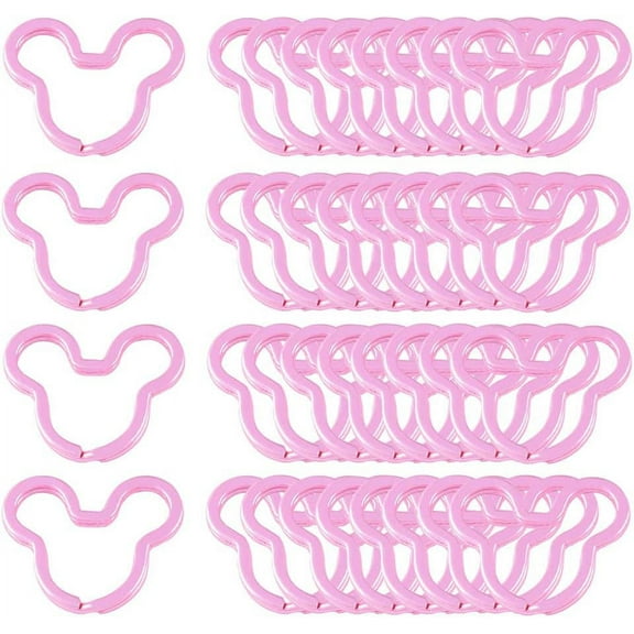 Mouse Head Shape Split Rings Colorful Flat Key Chain Rings Metal Creative Key Holder for Bag Home Car Office Organization DIY Crafts 6 Color 24PCS (Pink)