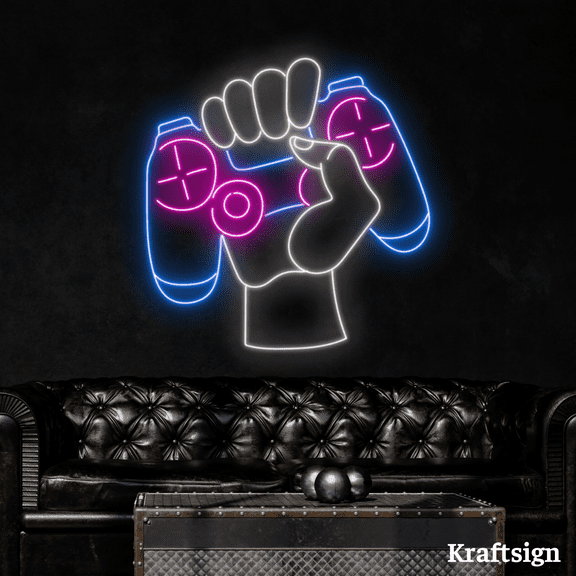 Craftnamesign Hand Hold Game Controller Neon Sign, Game Room Club Decor
