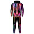 thumbnail image 5 of MEZZALL 1-Pack Adults Unisex Skeleton Print Hooded Onesie, Full Zip Halloween Skeleton Bodysuit, Matching Long Sleeve Jumpsuit, 5 of 6