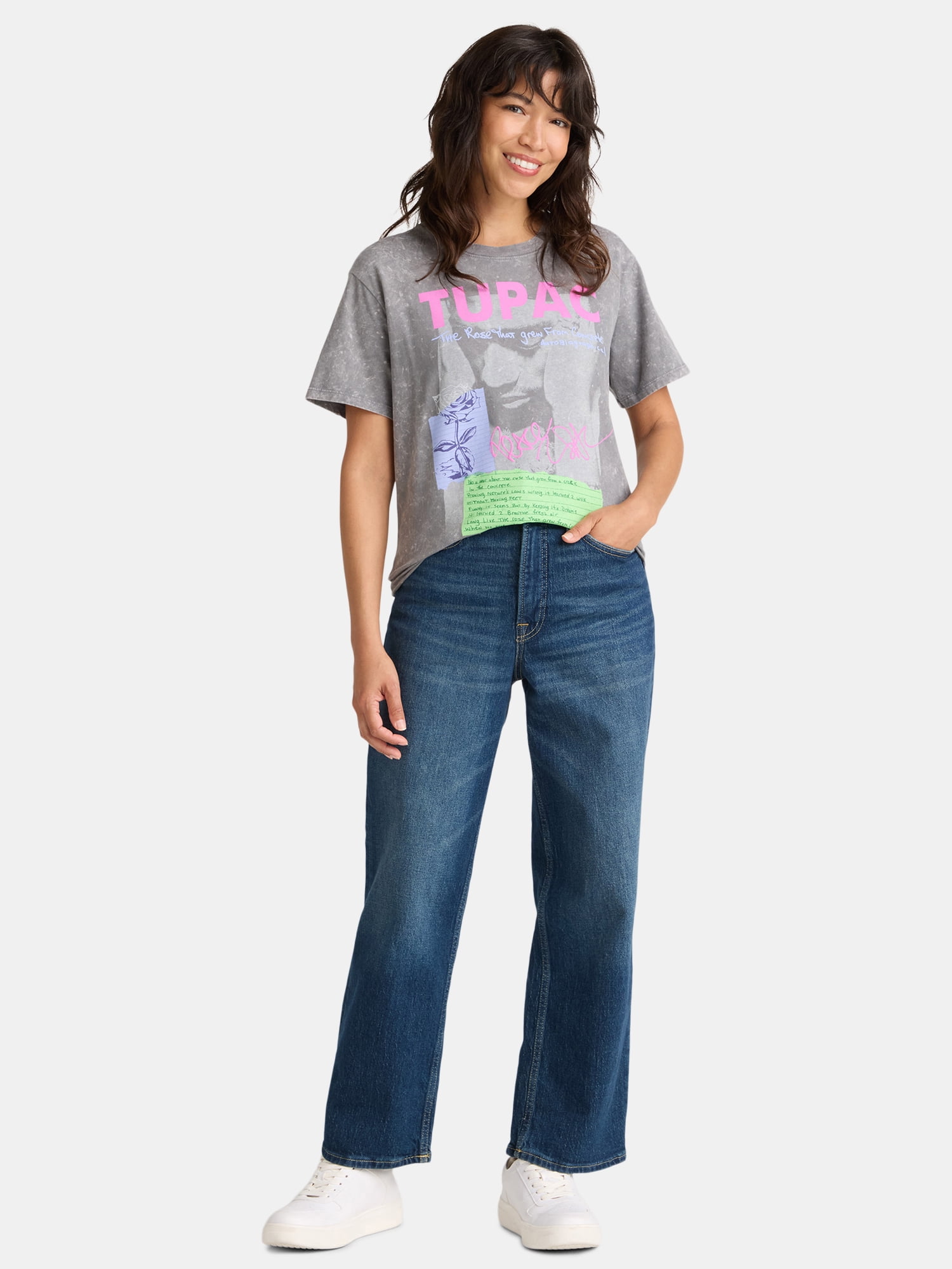 Tupac Women's Graphic Tee with Short Sleeves, Sizes XXS-XXL