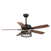Parrot Uncle Ceiling Fans with Lights and Remote 52 inch Black Ceiling Fan with Light Farmhouse Indoor Ceiling Fans with Light, 2 Bulbs not Included