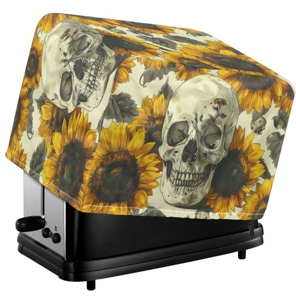 HELLHERO Skull Sunflowers Print Toaster Cover 2 Slice, Durable Bread Machine Protector with Drawstring, Dustproof Small Kitchen Appliances Cover (11.4"x7.8"x7.4")