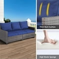 thumbnail image 6 of Decksplore 3-Seat High Back Outdoor Rattan Sofa, All-Weather Brown Wicker Couch with Navy Blue Cushions, Deep Seat Design for Patio Backyard Porch Balcony, 6 of 8