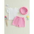 thumbnail image 6 of BemeyourBBs Toddler Baby Girl 2 Peice Skirts Set Cute Summer Fall Clothes Vintage Little Girls Short Sleeve 3D Bowknot T-Shirt Skorts Shorts Beret Hat, 6 of 9