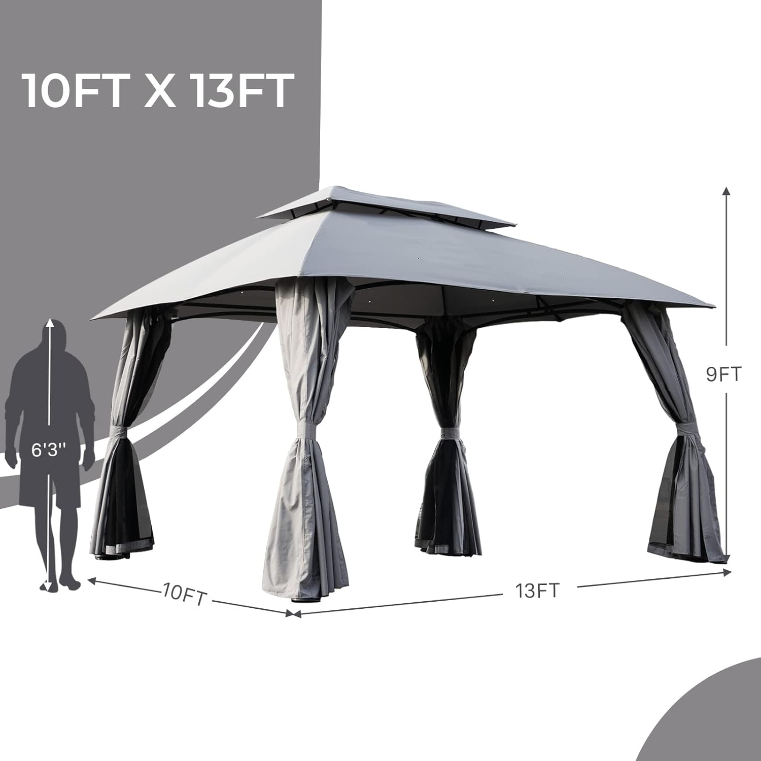 Grand Patio Gazebo Double Soft Top Outdoor Canopy - Waterproof, Anti-UV - 10x13 Ft, Gray