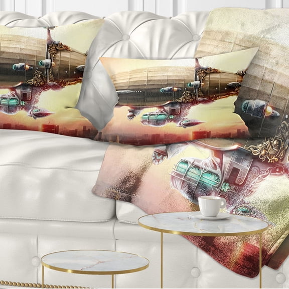 Designart Dirigible Balloon in Sky over City - Abstract Throw Pillow - 12x20