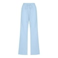 thumbnail image 4 of Ediodpoh Pants for Women High Waisted Wide Leg Casual Drawstring Elastic Comfy Straight Long Pants Light Blue#2 L, 4 of 5