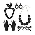 thumbnail image 2 of Paquete de 5 1950S Conjunto de disfraces para mujer Gafas de Diadema Pendiente Lunares Accesorios 50S Guantes para Halloween Negro Yinane Disfraz de Halloween, 2 of 8