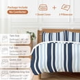 thumbnail image 6 of 3 Piece Navy Blue Duvet Cover Set Twin Size, Microfiber Comforter/Quilt Cover with Corner Ties and 2 Pillowcases, Modern White Geometric Vertical Stripes All Season Soft Bedding with Zipper Closure, 6 of 8