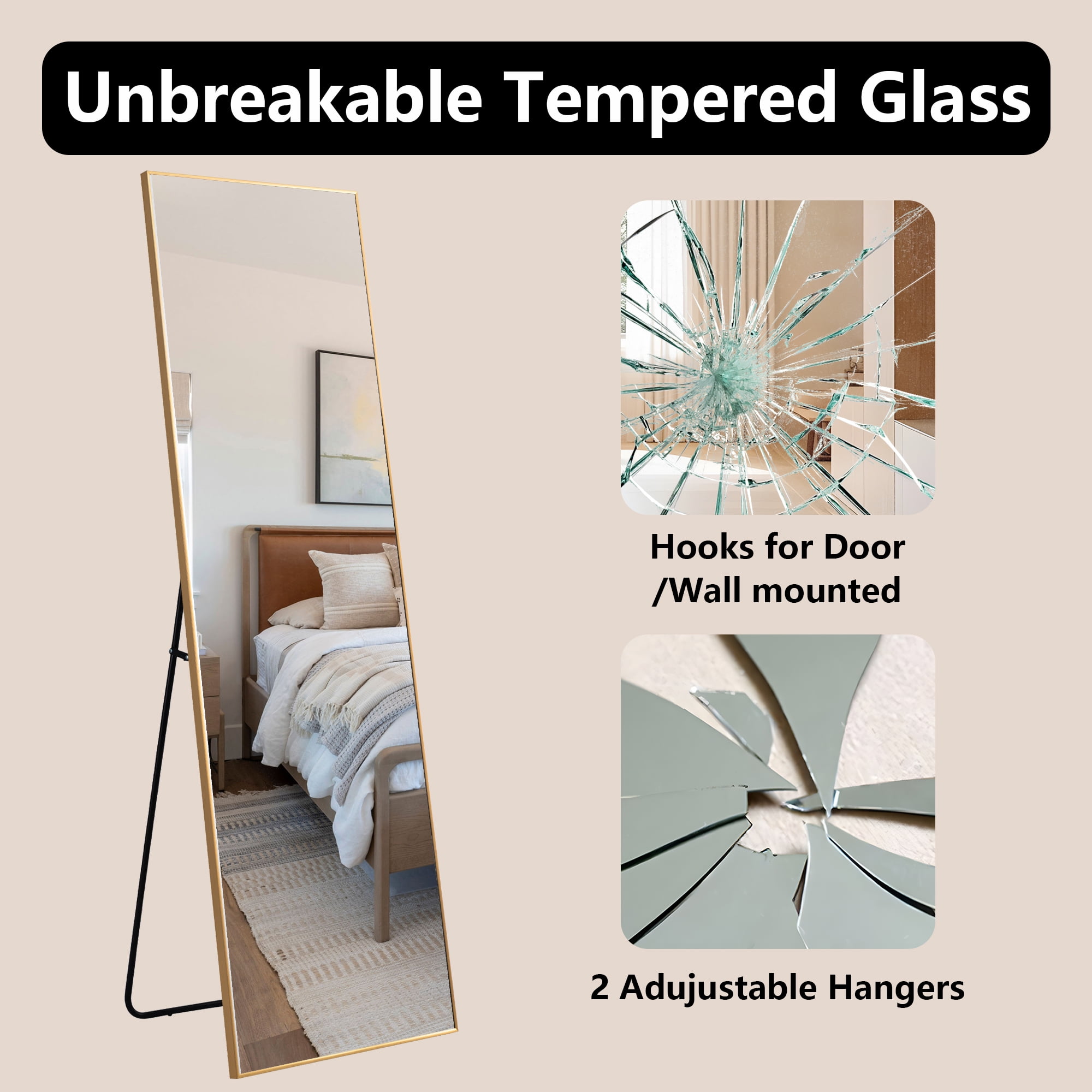 MAYEERTY Gold Right Angle Full Length Mirror, Wall Mount or Freestanding for Bedroom/Living Room, 56" × 18"