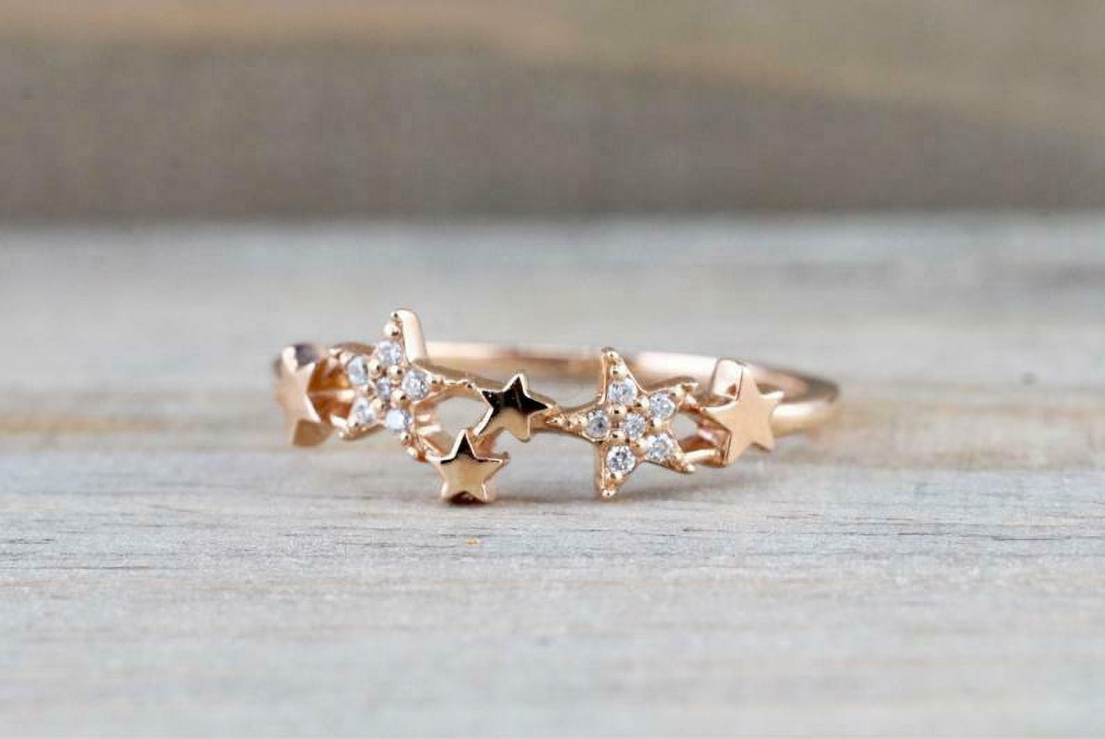 HeartsAndYou 1ct Round Cut Moissanite Engagement Ring for Women Multi Star Design 18k Rose Gold Over Silver