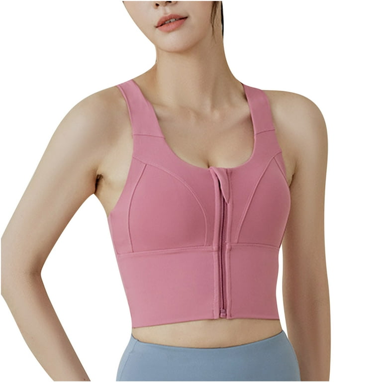 RQYYD Zip Front Close Sports Bra Comfortable Women Sports Bra Support  Workout Yoga Activewear Athletic Bra for Women Pink XL