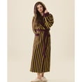 thumbnail image 4 of SWSMCLT Women's Long Bath Robe Billowy Fleece Robe Striped Printed Chunky Belt Chic Comfy Lapel Long Nightwear Cold Weather Purple Small, 4 of 5