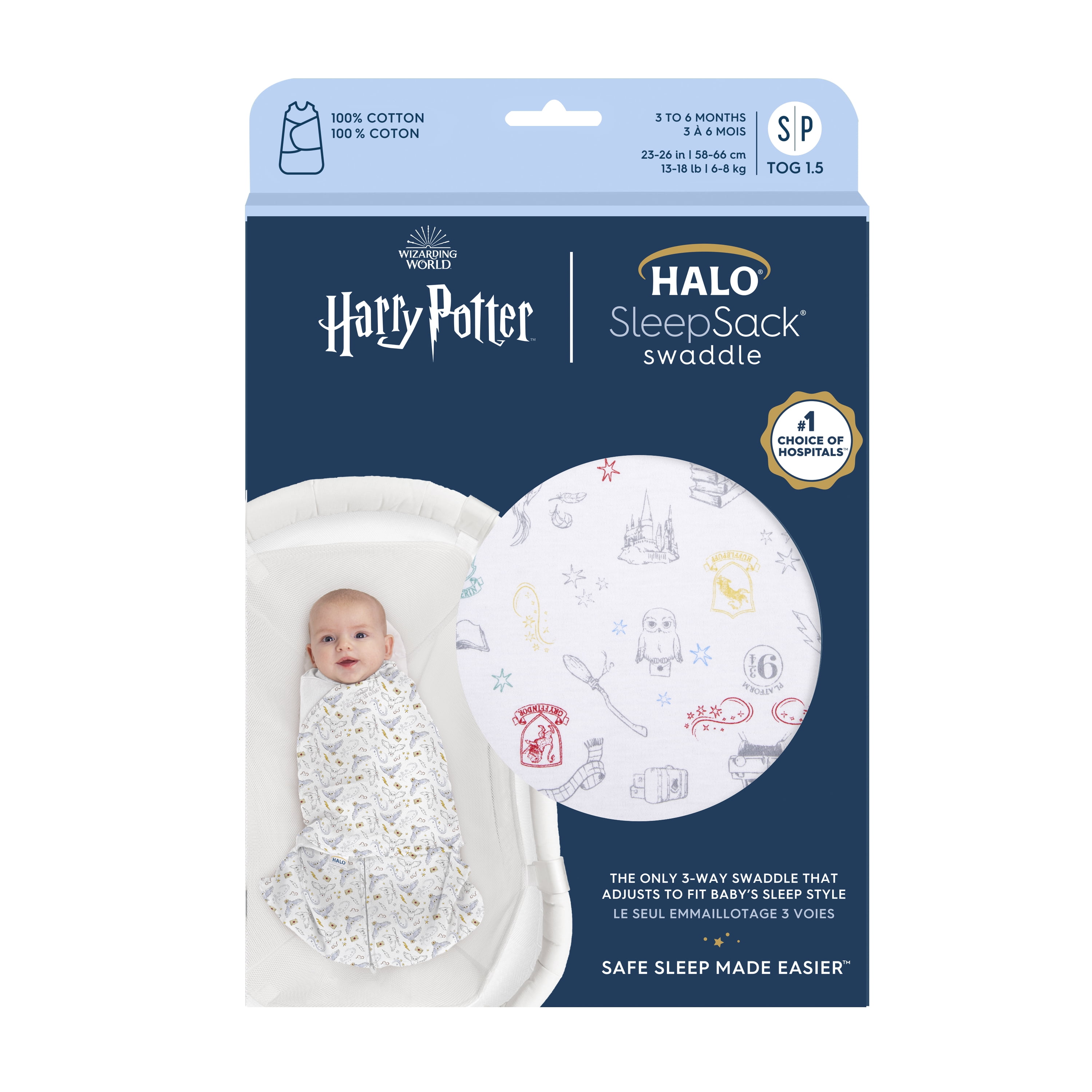 Harry Potter x HALO◦ SleepSack◦Swaddle, 100% Cotton, Enchanted , Unisex, Newborn, 0-3 Months
