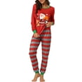 thumbnail image 2 of INSPIRE CHIC Christmas Family Matching Pajama Sets Snowman Print Long Sleeve Top and Striped Pant 2 Pcs Set Women M Red, 2 of 6