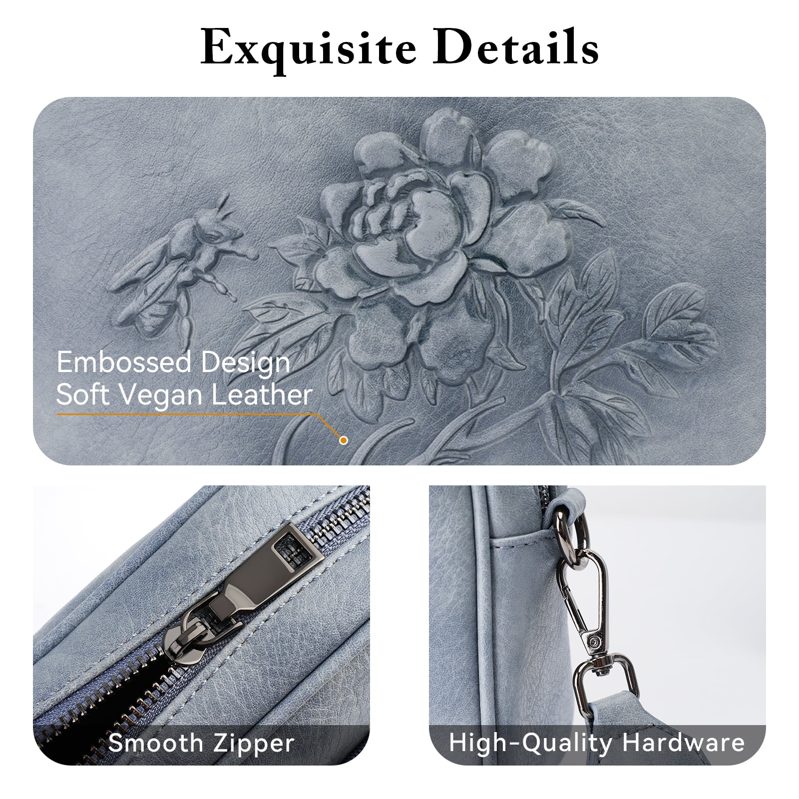 APHISON Crossbody Purse for Women, Rose Embossed Crossbody Phone Handbags with Adjustable Guitar Strap Hollow Everyday Crossbody Holiday Present Outfit Upgrade