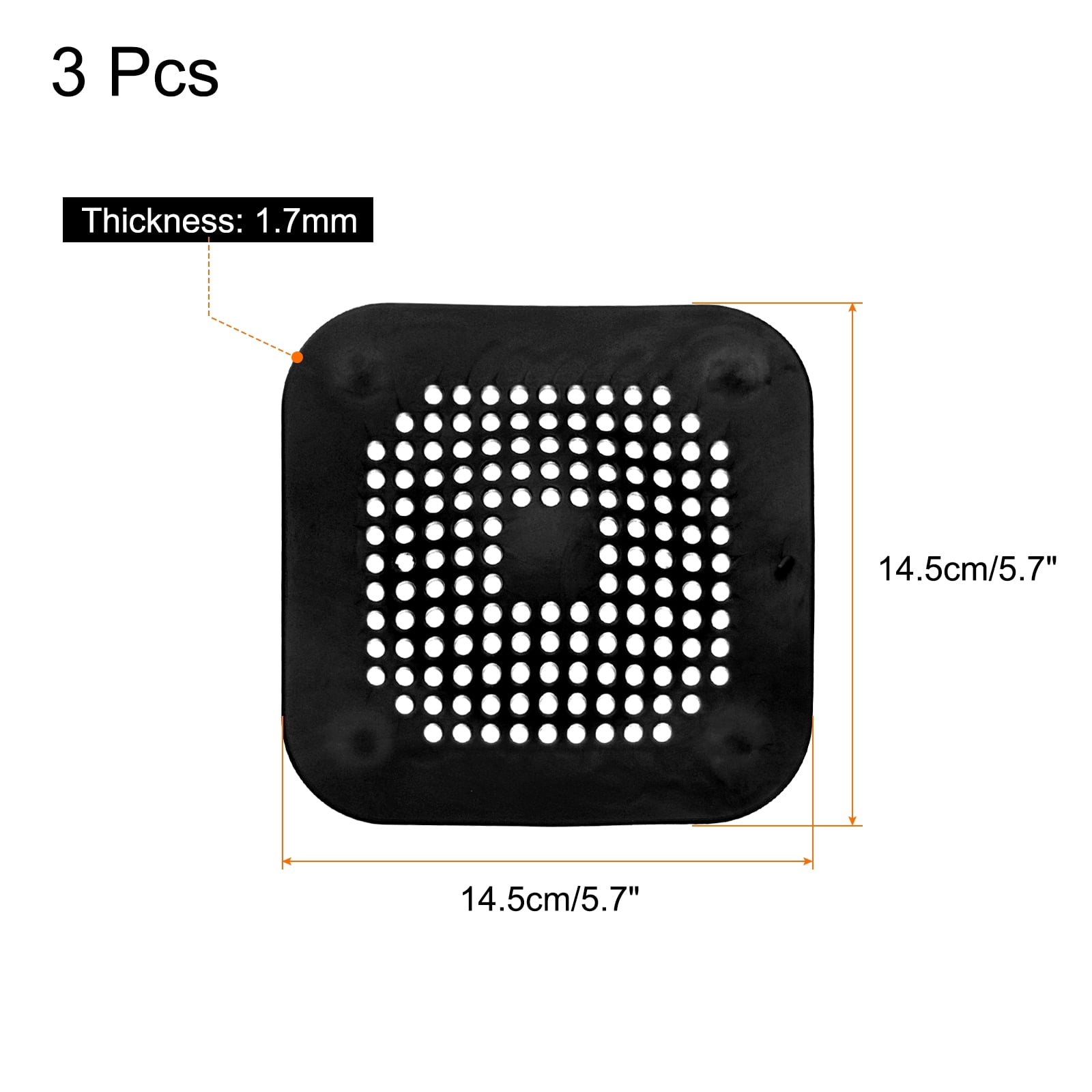 Unique Bargains Shower Drain Hair Catcher Silicone Strainer for Bathroom 5.7" Black 3Pcs