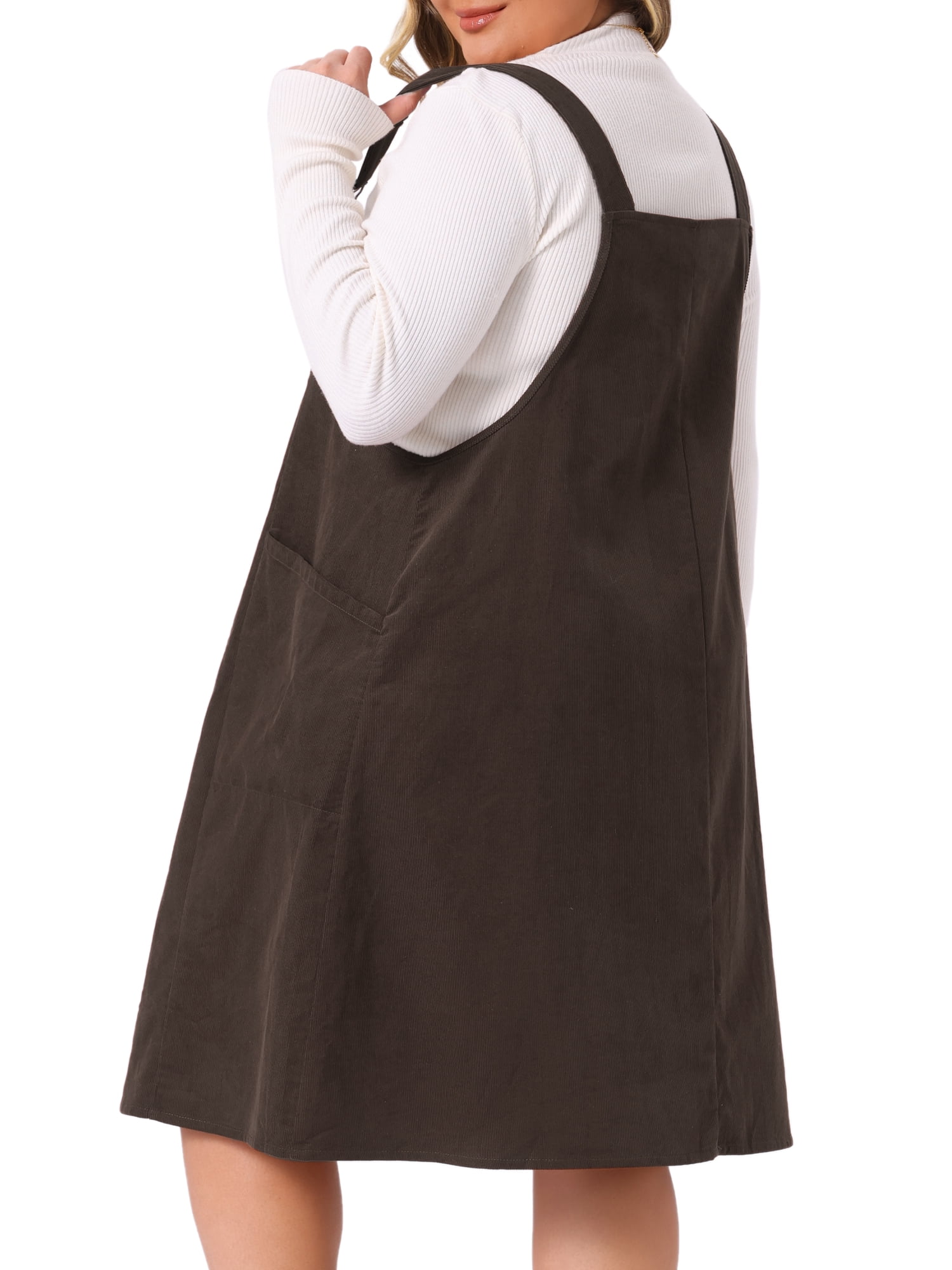 DARING DIVA Women's Plus Corduroy Pinafore Dress Pleated Skirt 2X Dark Brown