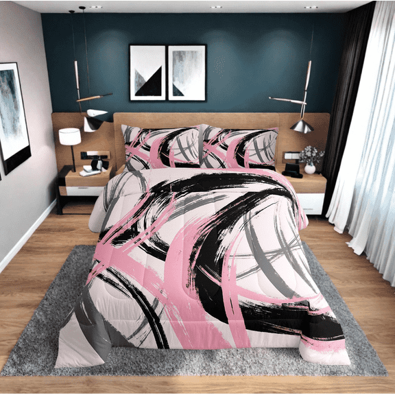 Erosebridal Chic Minimalst Bedding Twin Comforter Set, Red Geometric Down Comforter, Abstract Ombre Decor, Super Cozy 2pcs