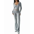 thumbnail image 2 of Women'S Workout 2 Piece Lounge Sets Long Sleeve Tops Foldover Flare Pants Casual Outfits Tracksuit Grey XS, 2 of 8