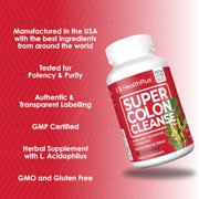 Health Plus Super Colon Cleanse 60 Day Supply of Gentle Gut Cleanse Detox, Psyllium Husk, Probiotics for Constipation Relief & Digestive Support, 240 Capsules