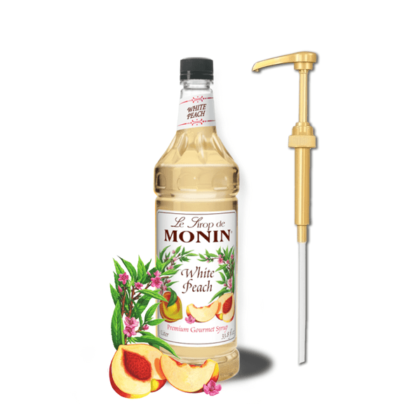 Monin White Peach Flavoring Premium Gourmet Syrup 1 Liter   Gold Pump