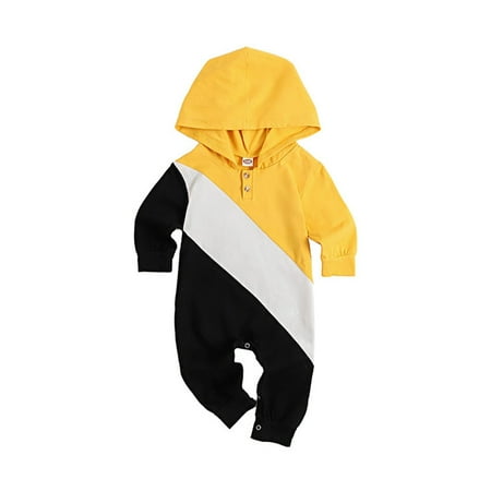

Autumn New Baby Long Sleeve Color Matching Hooded Out Wear Jumpsuit For Boy And Girl 6-12 Months