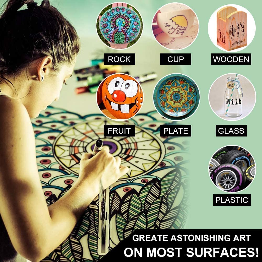 48 Pack Oil-Based Paint Markers Medium Tip - Low Odor Rock Painting Pens for Wood, Metal, Plastic, Glass, Canvas, Ceramic Surfaces | 2025 Artist Professional Kit