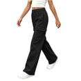 thumbnail image 6 of Xdegoge Tween Girls Wide Leg Cargo Sweatpants High Waisted Baggy Lounge Pants with Pockets Elastic Waist Y2K Casual Streetwear Workout Trousers, 6 of 7
