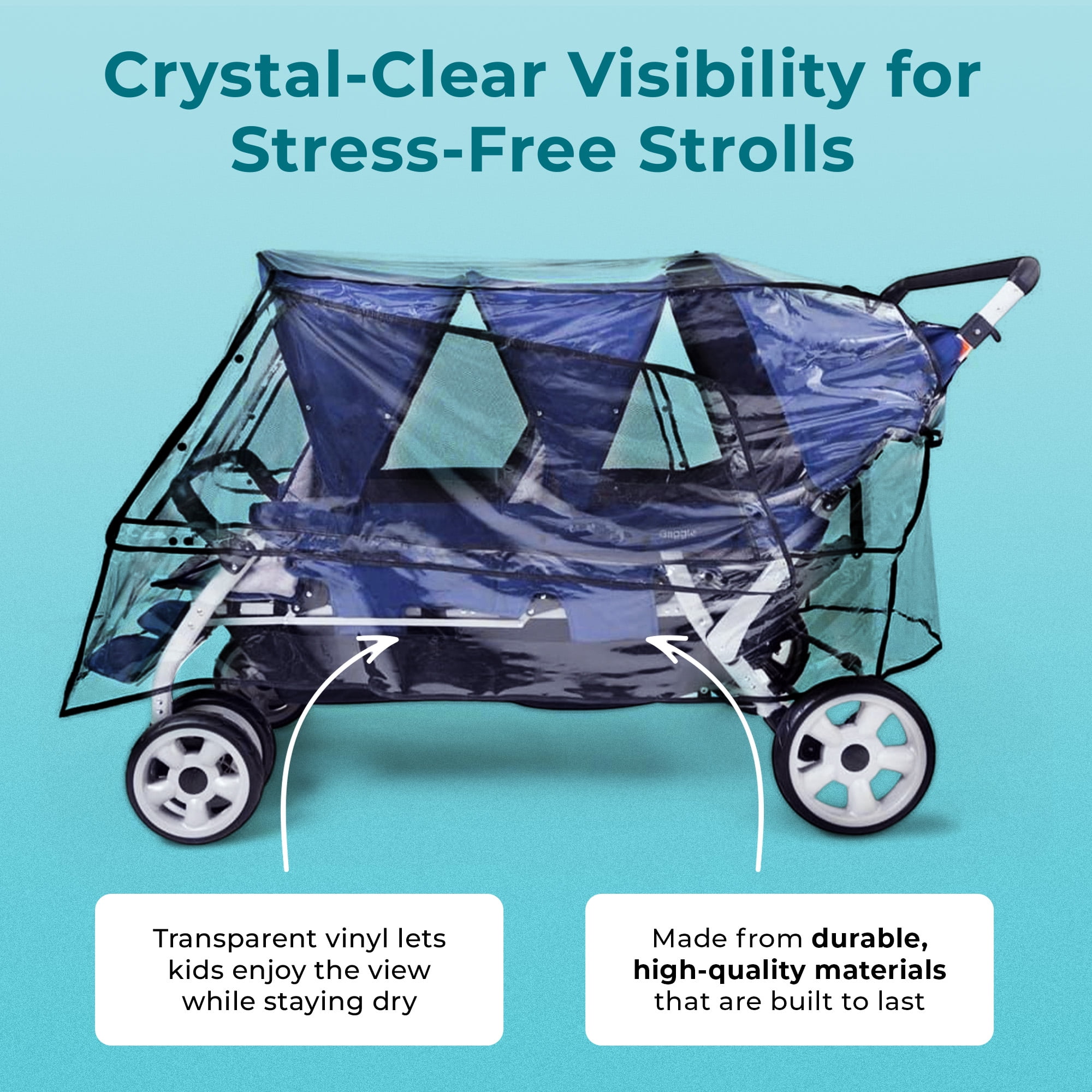 Foundations Jamboree 6 Seat Stroller Rain Cover 3 Pack, Easy to Use Snaps Surrounding a Mesh Window, Air Ventilation While Covered (Clear)