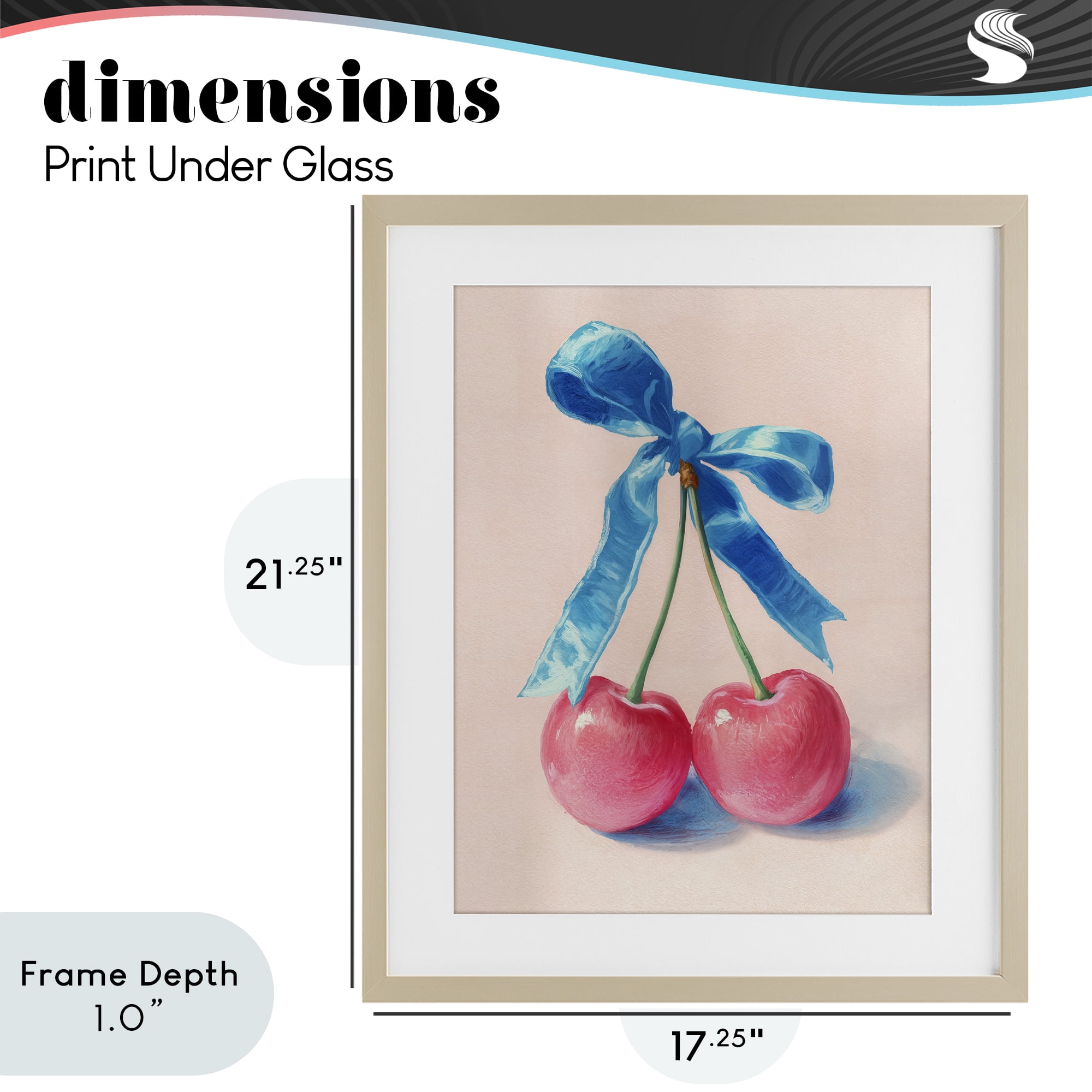 Stupell Industries Twin Cherries with Blue Ribbon Birch Framed Print Under Glass, design by Imagine It Images