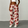 thumbnail image 6 of Hearthz Fleece Pj Pants Women Bow Fuzzy Fleece Cozy Elastic Waist Wide Leg Sleep Pants with Pockets Fall Winter Warm Pj Soft Sleep Bottoms, 6 of 6