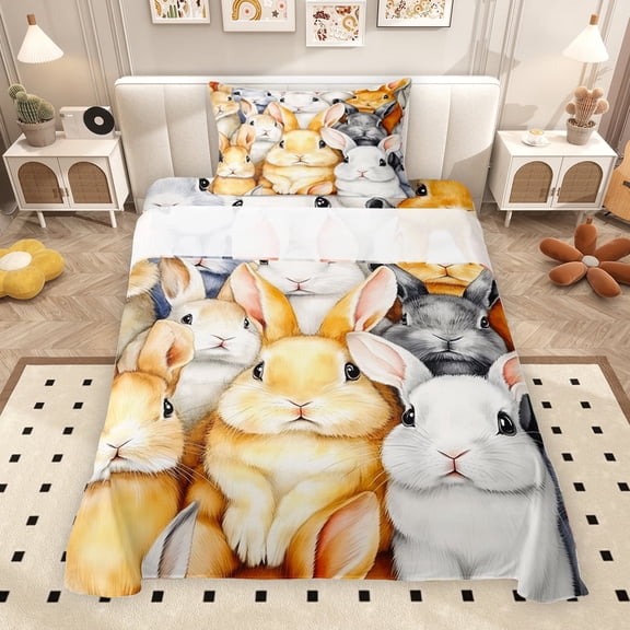 Erosebridal Rabbits Print Twin Sheet Sets for Kids, Cute Animal Bedding, 1 Flat Sheet 1 Fitted Sheet and 1 Pillowcase, 3 Piece