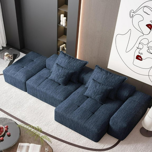 127" Oversized Modular Sectional Sofa with Deep Seat Reversible Ottoman, Boneless Couch with L-Shape Chaise, 4 Seat DIY Combination Sectional Couches for for Living Room Bedroom, No Assembly