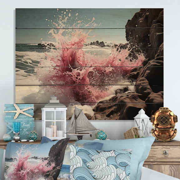 Designart "Coastal Seashore Charm II" Landscapes Print on Natural Pine Wood