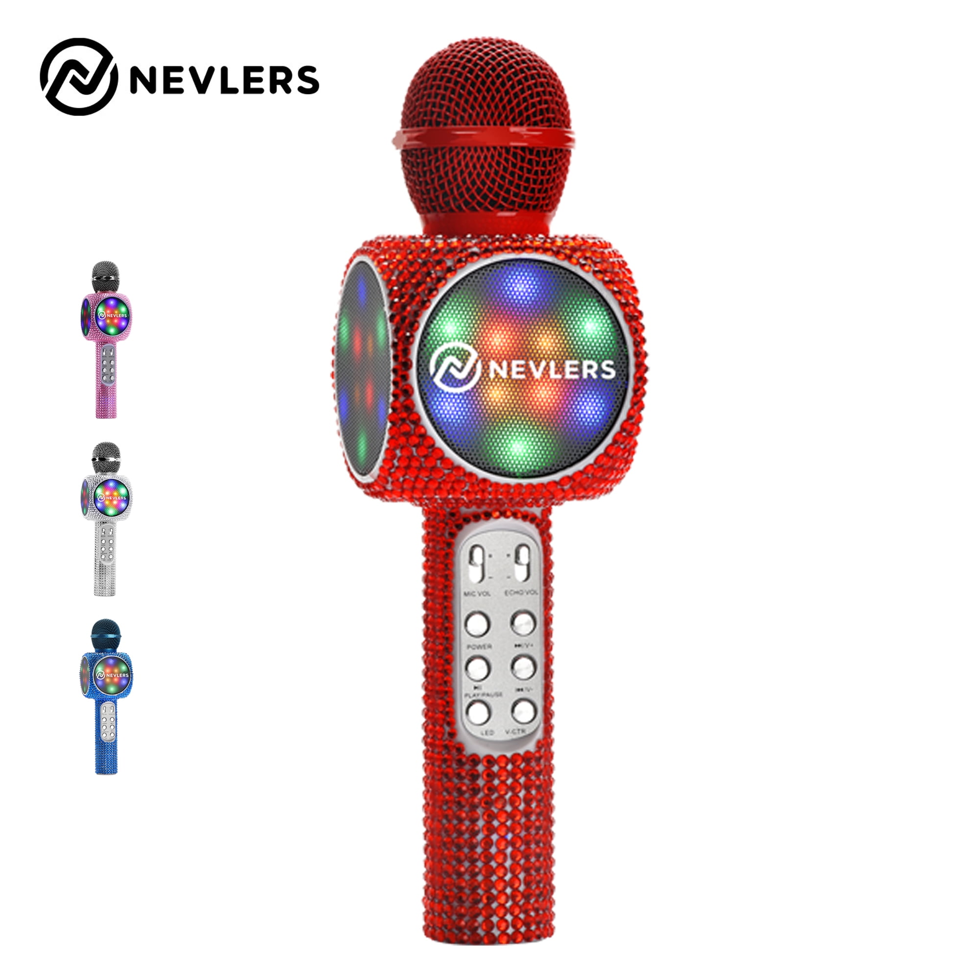 Nevlers Red Karaoke Microphone with Colorful LED Lights, Voice Changer