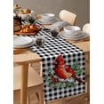 thumbnail image 3 of Table Runners 36 Inches Long Dress Scarves, Christmas Cardinal Bird Farmhouse Kitchen/Dining Table Runner, Short Coffee Tablerunners, White Black Plaid Pine Branch Snow 13x36 Inch, 3 of 7