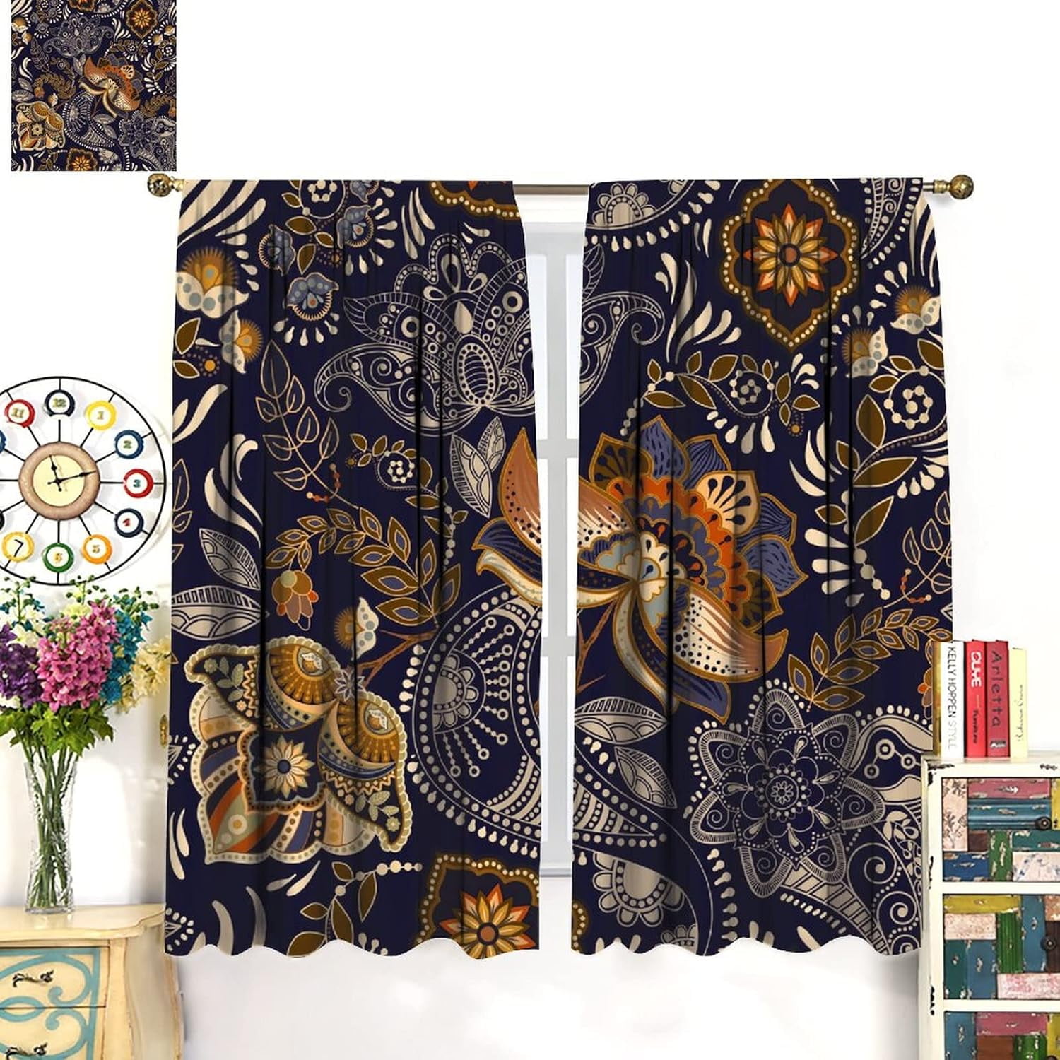 Indian Boho Curtains, Mandala Design Colorful Boho Floral Paisley Curtains, Bedroom Living Room Blackout Decorative Curtains, 2 Panel Set, 42X84x2 Inch.