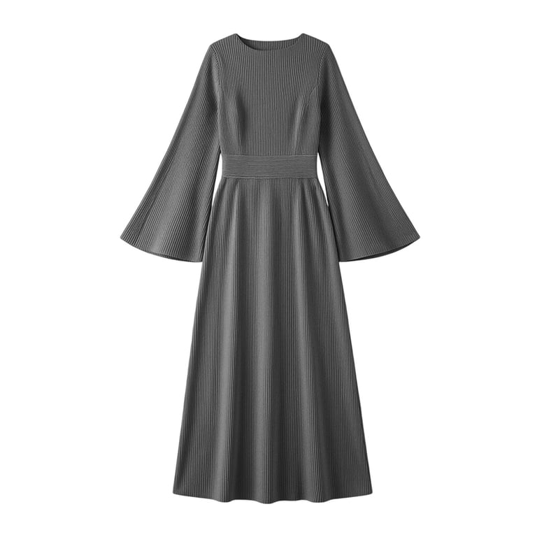 slim fit dress with bell sleeves Long Bell Sleeve Solid Color Slim Fit Elegant Maxi Dresses