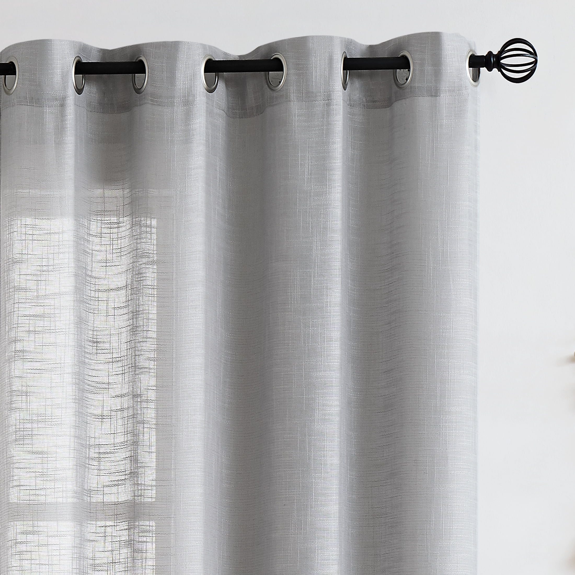 Decoultimatex Grey Semi Sheer Window Curtain Rich Linen Textured Drapes 52"W x63"L 2 Panels Grommet Top