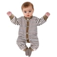 thumbnail image 2 of LOCHEX Newborn Baby Girl Boy Stripe Romper Unisex Gender Neutral Infant Button Jumpsuit Long Sleeve Bodysuit Clothes,Brown,6-9M, 2 of 8